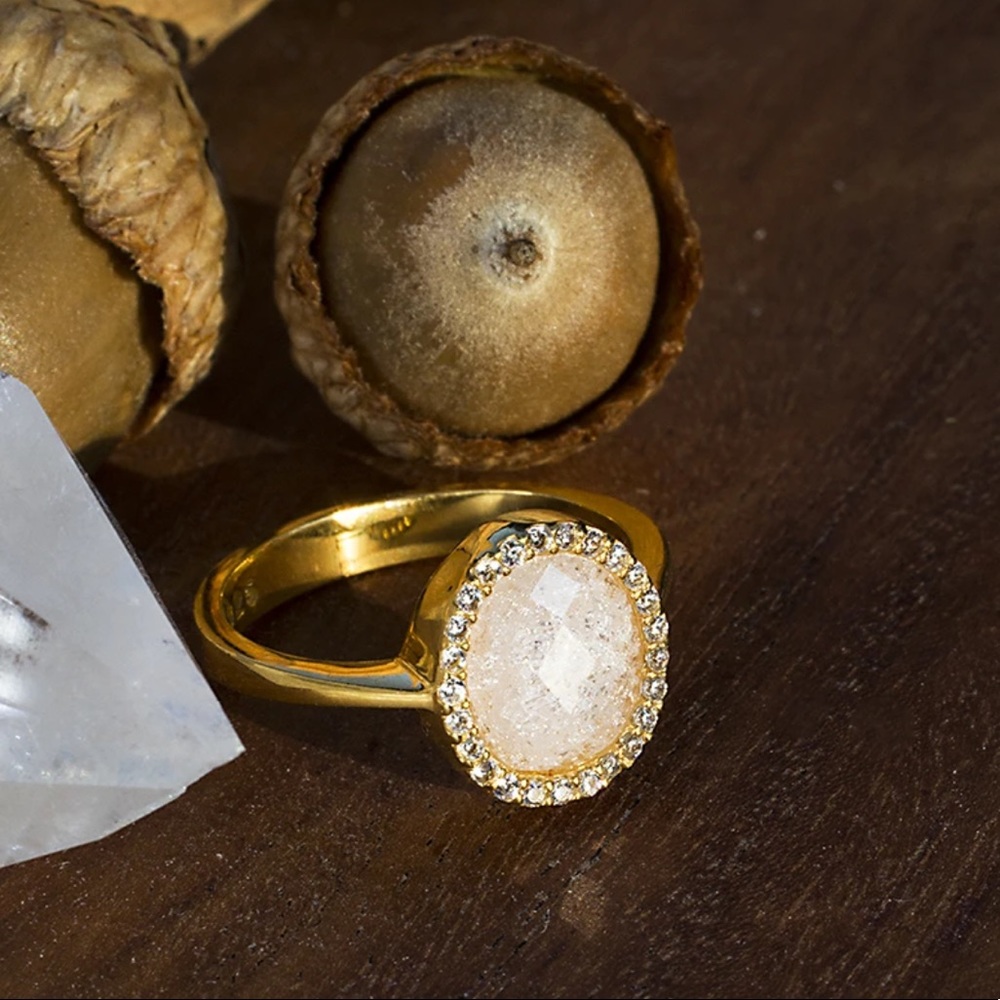 🆕NWT Anthropologie 14k Crystal Moonstone ring 7